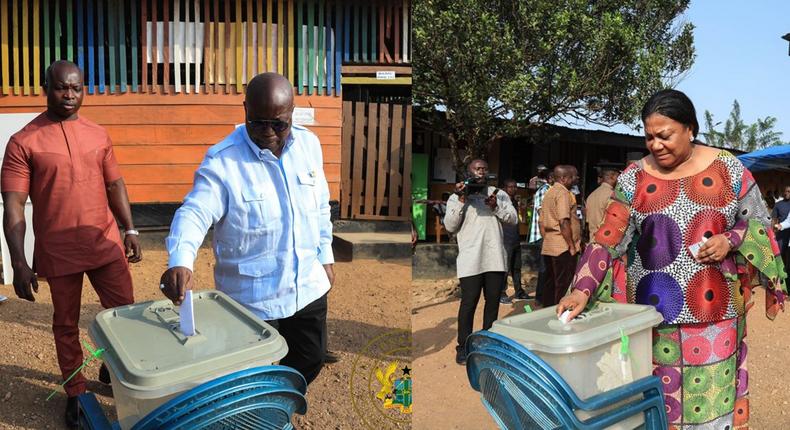 Photos show President Akufo Addo and his wife Rebecca voting at Kyebi