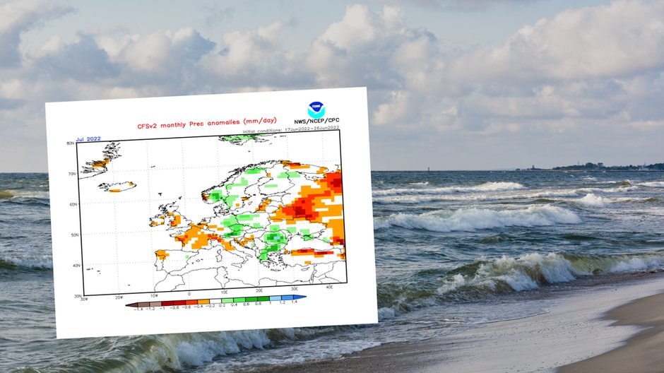 Lipiec powinien być dość ciepłym, ale wilgotnym miesiącem (mapa: www.cpc.ncep.noaa.gov)