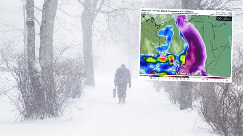 To będzie bardzo niebezpieczny piątek. IMGW wydał szereg ostrzeżeń (mapa: wxcharts.com)