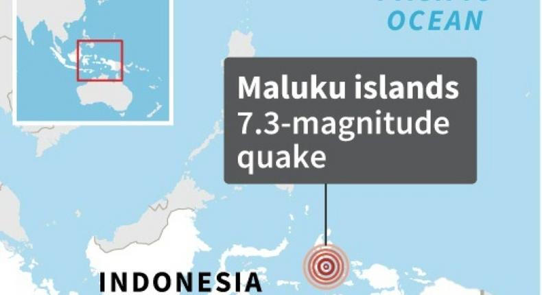 Map of Indonesia locating a 7.3-magnitude quake Sunday.