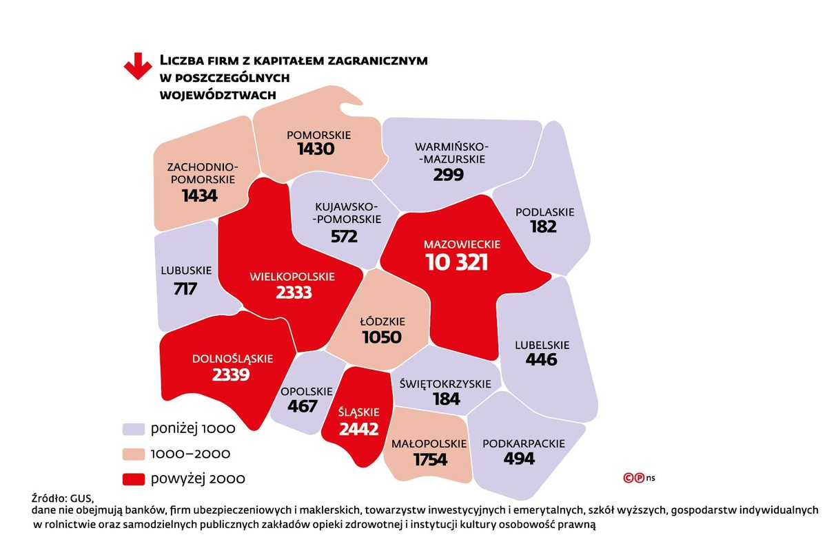 Liczba firm z kapitałem zagranicznym w woj