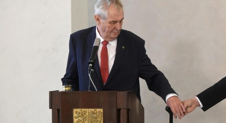 Czech President Milos Zeman speaks during a press conference on March 10, 2017 after he announced he would run for a second five-year term in a presidential vote scheduled for next year
