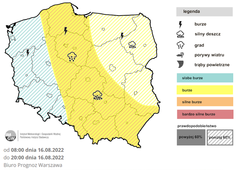 Burze mogą być gwałtowne, zwłaszcza od Pomorza Wschodniego po południowy wschód