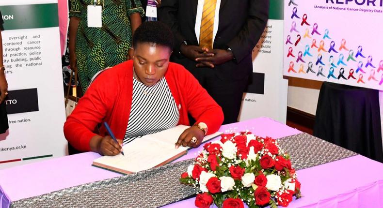 Health CS Susan Nakhumicha during the opening ceremony of the National Cancer Summit 2023
