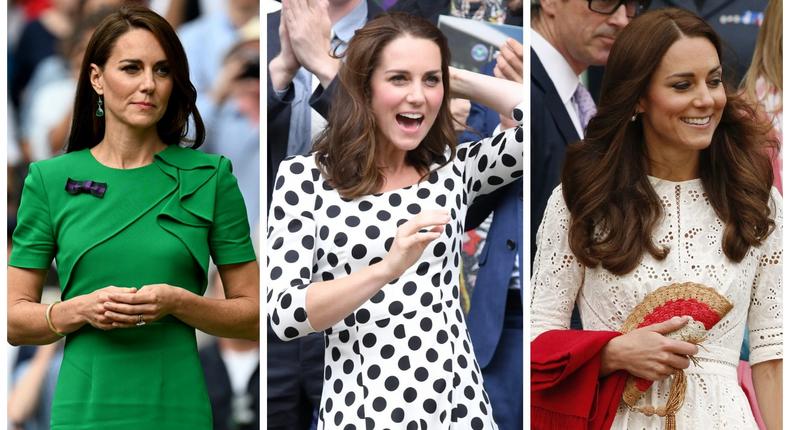 Kate Middleton at Wimbledon through the years.Stringer/Anadolu Agency via Getty Images, Jordan Brady/Getty Images, Karwai Tang/Getty Images