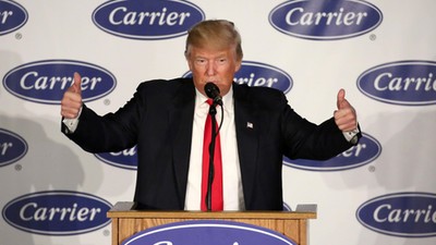 U.S. President-Elect Donald Trump speaks at an event at Carrier HVAC plant in Indianapolis