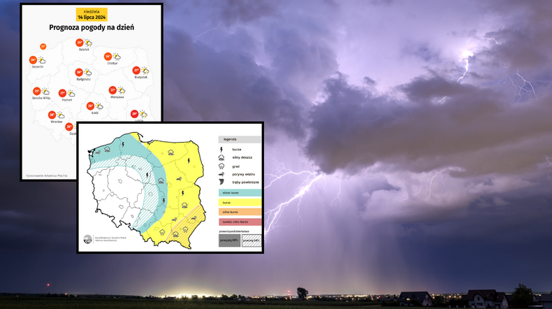 Weekend rozpocznie się upalnie i burzowo, a zakończy chłodniej i spokojniej (mapy: Onet, IMGW)