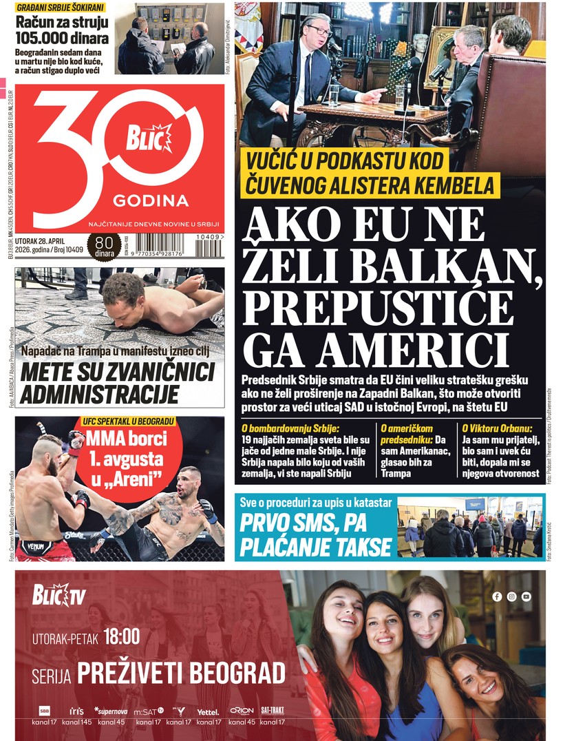 Blic naslovna strana za 28.4.