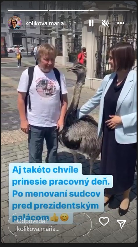 Pštros učaroval aj ministerke spravodlivosti Kolíkovej.