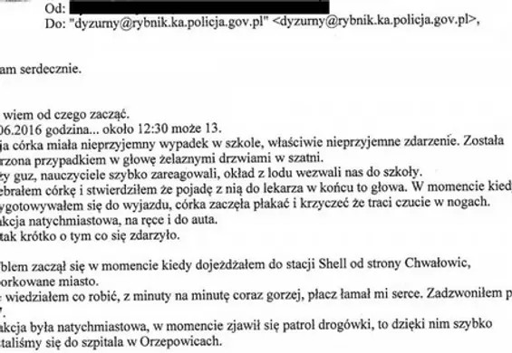 Wzruszający list ojca. Problem z dojazdem do szpitala rozwiązali policjanci