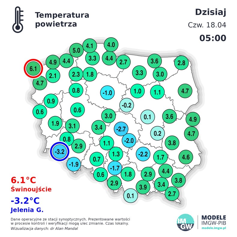 Za nami mroźny poranek ze spadkami temperatury do ok. -3 st. C