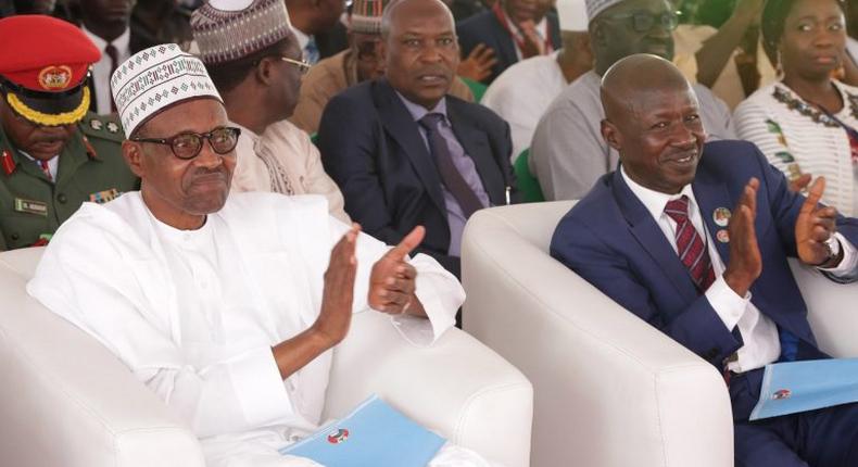 President Muhammadu Buhari with suspended acting chairman of EFCC , Ibrahim Magu.  [Igberetv]