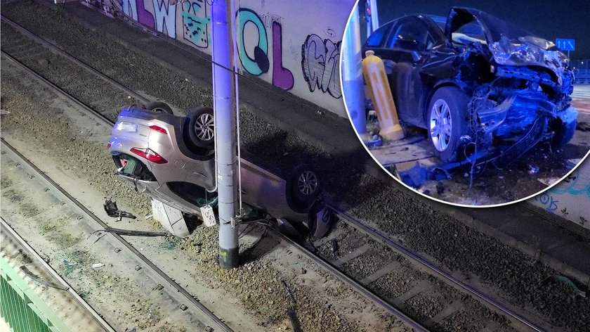 Warsaw. The car fell from a height of several meters and stood on the edge