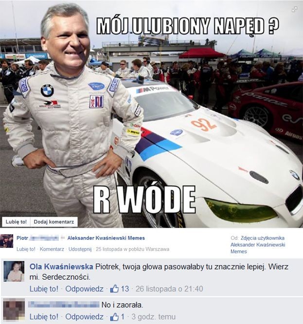 print screen z komentarzem Oli Kwaśniewskiej / Facebook