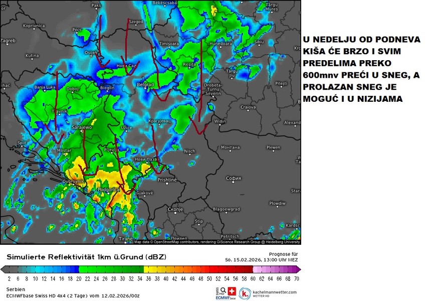 Kiša prelazi u sneg u nedelju