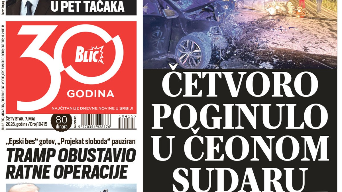 Blic naslovna strana za 7.5.