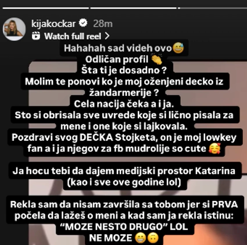 Kija Kockar se ponovo javno obratila Katarini Živković: "Pozdravi dečka Stojketa i ponovi to što si rekla"