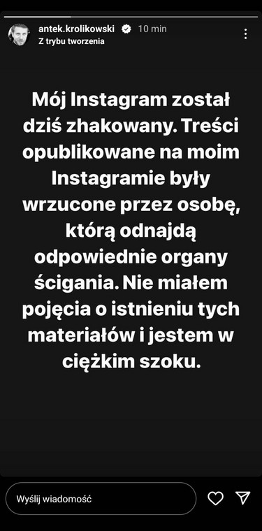 Antoni Królikowski odniósł się do publikacji na jego koncie na Instagramie