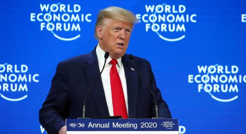 U.S. President Donald Trump delivers a speech during the 50th World Economic Forum (WEF) annual meeting in Davos, Switzerland, January 21, 2020. REUTERS/Denis Balibouse