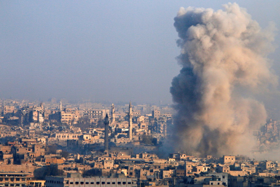 Smoke rising as seen from a government-held area of Aleppo on Monday.