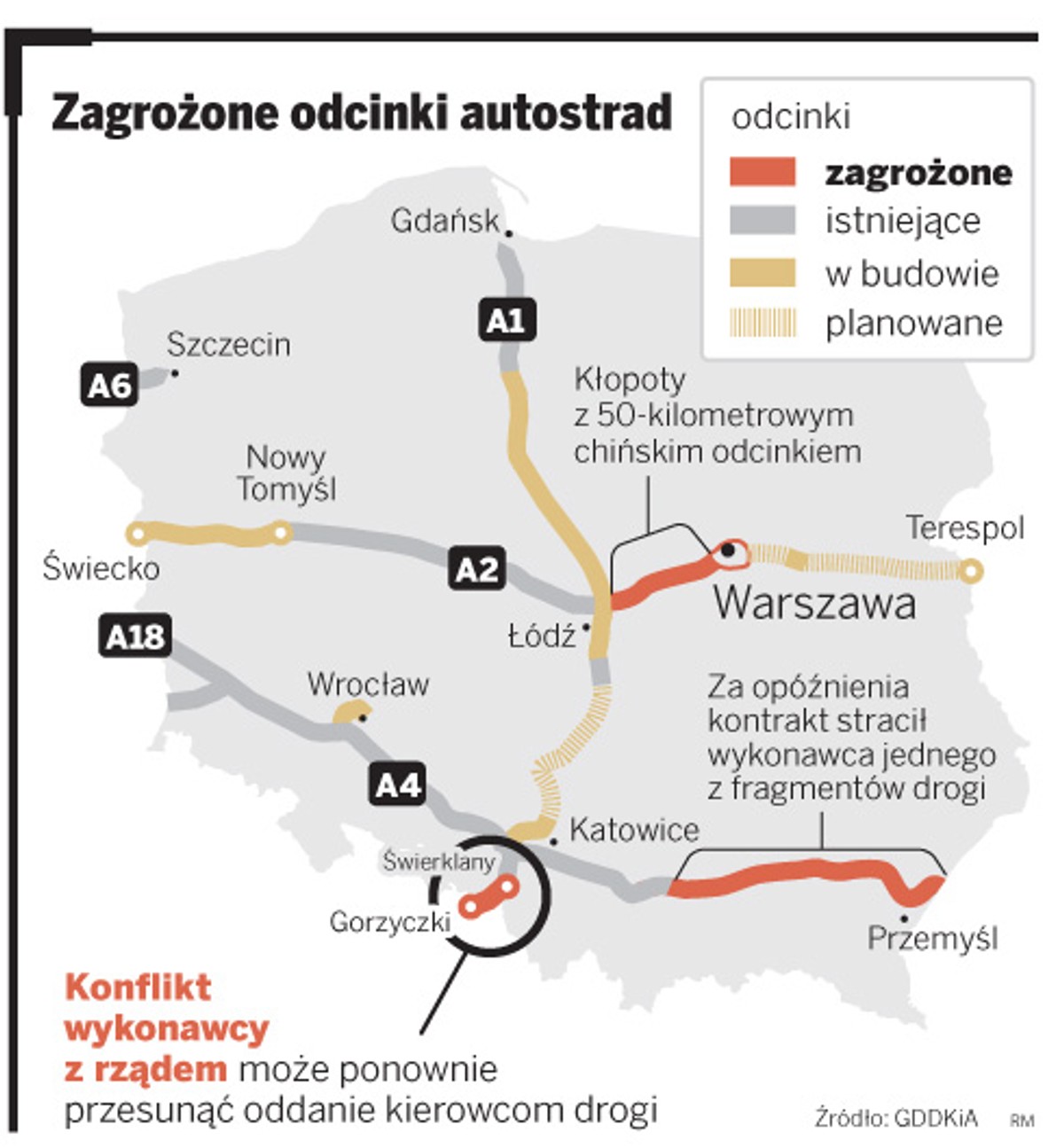 Zagrożone odcinki autostrad