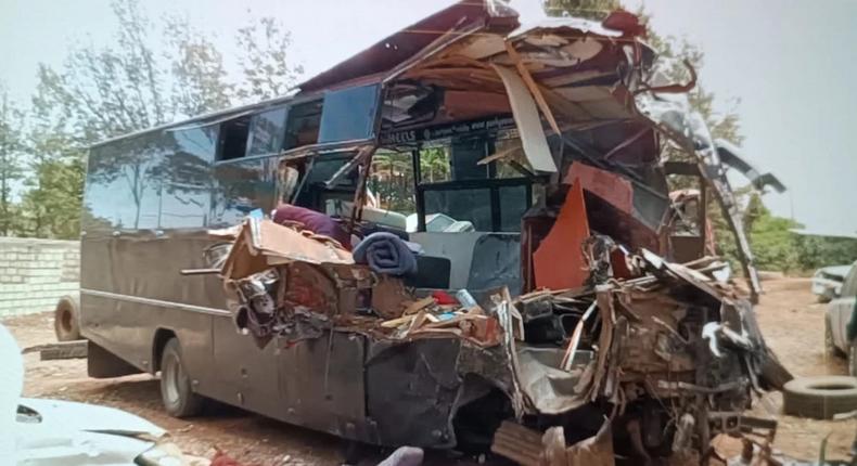 Wreckage of Party on Wheels bus that crashed along the Meru-Nanyuki