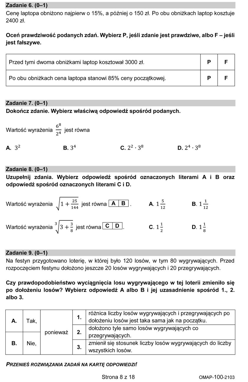 Egzamin dla ósmoklasistów z matematyki