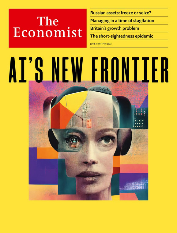 Okładka magazynu The Economist z grafiką wykonaną przez sztuczną inteligencję
