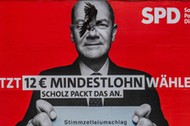 Plakat wyborczy SPD z kandydatem na kanclerza – Olafem Scholzem, Berlin, 23 sierpnia 2021 r