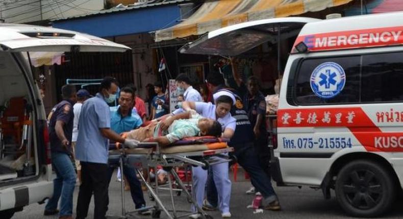 Victims of the bomb blast in Thailand being given emergency treatment.