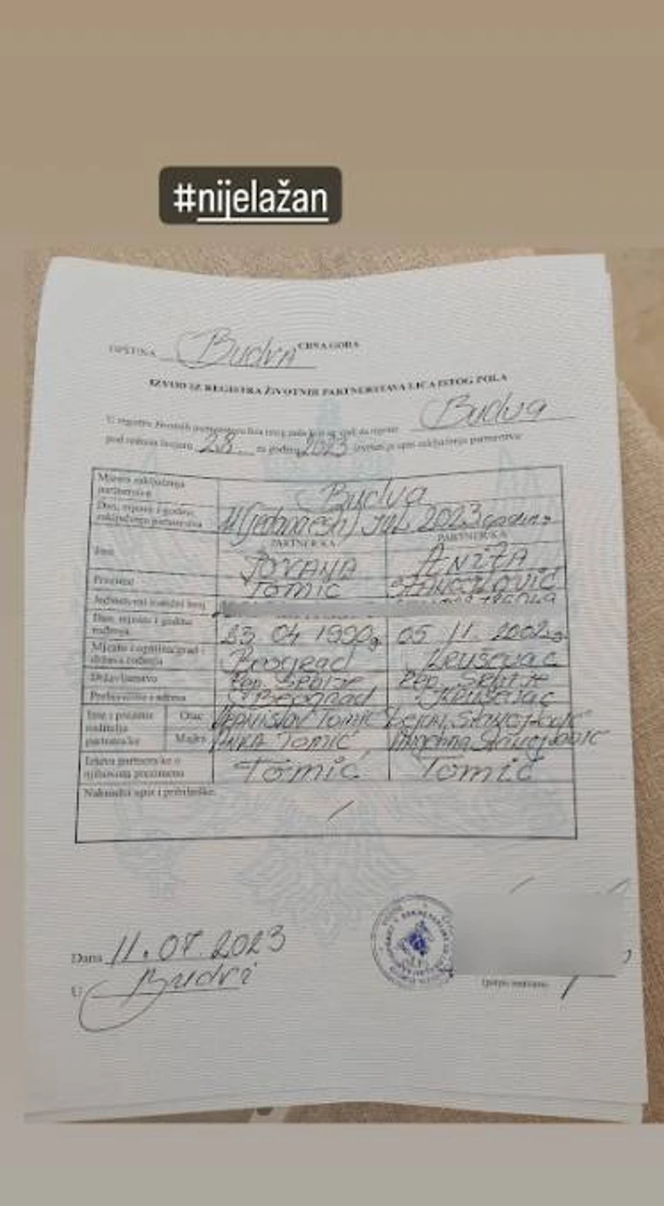 Matora objavila venčani list