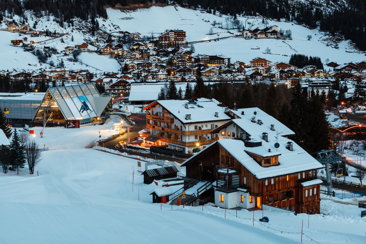 Dolomity: Ski Resort of Corvara at Night, Alta Badia, Dolomites Alps, Italy