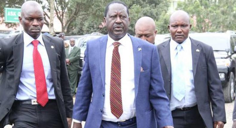 Nasa leader Raila Odinga arrives at the Kabiru-ini grounds in Nyeri County during the Madaraka Day celebrations.