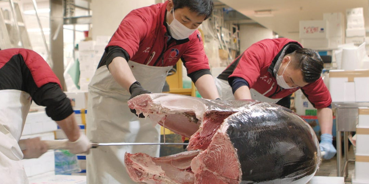 Tuńczyk na japońskim targu rybnym może osiągać na niebotyczne ceny. 