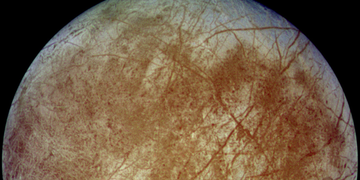 Jupiter's ice covered moon, Europa in natural color.