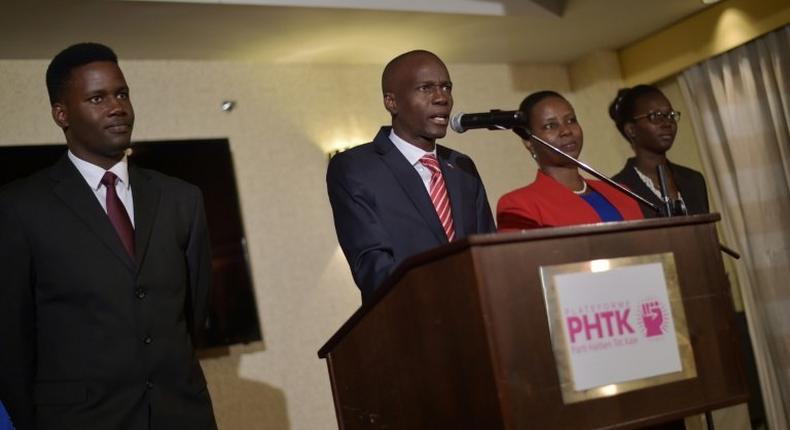 Elected President Jovenel Moise of PHTK political party, gives a speech, in the commune of Petion Ville, in the Haitian capital of Port-au-Prince on January 3, 2017