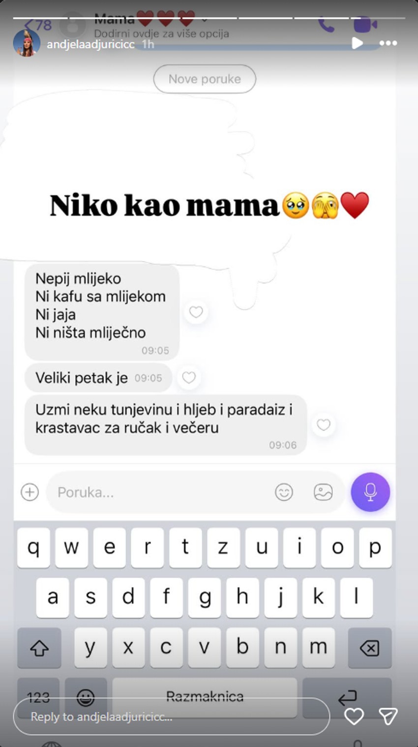 Anđela objavila prepisku sa mamom