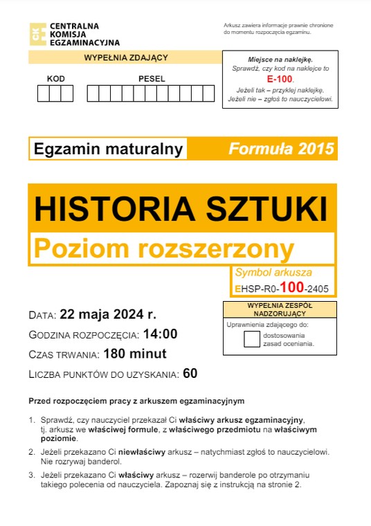 Matura 2024. Co było na egzaminie z historii sztuki? [ARKUSZE CKE]