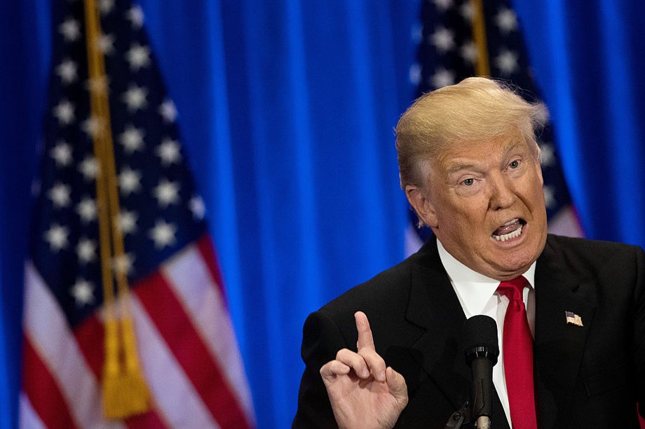 Republican Presidential candidate Donald Trump speaks during an event at the Trump SoHo hotel.