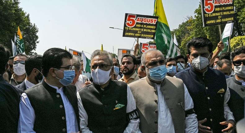 Pakistani President Arif Alvi led a rally in solidarity with the people of Indian-administered Kashmir in Islamabad