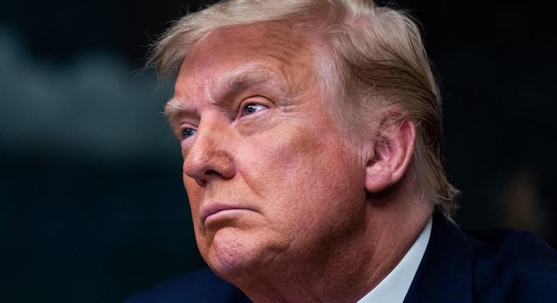 Then-President Donald Trump speaks in the Diplomatic Room of the White House on Thanksgiving on November 26, 2020 in Washington, DC.