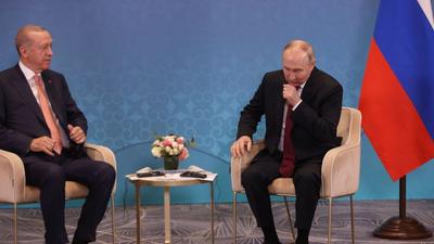 Turkish President Tayyip Edrogan and Russian President Vladimir Putin met in Kazakhstan on Wednesday.Getty Images