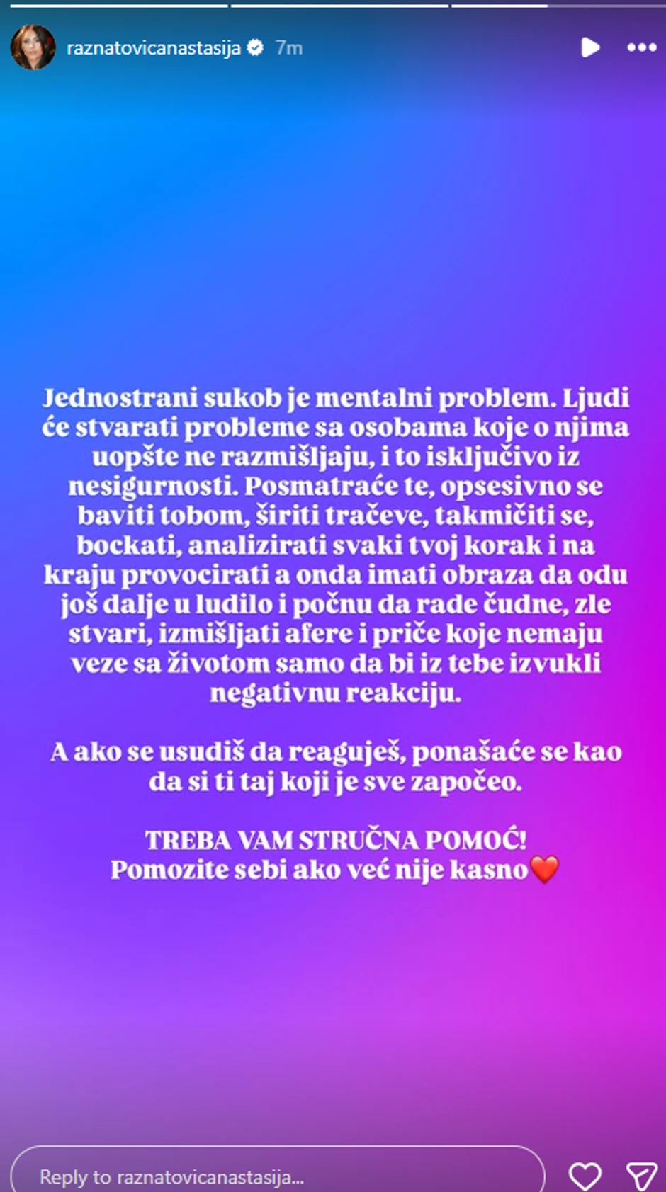 Anastasija Ražnatović objava