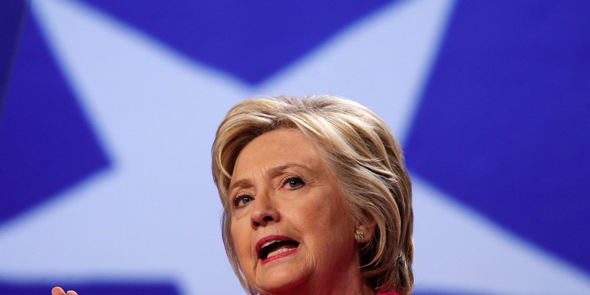 Hillary Clinton speaks at the National Education Association’s 95th Representative Assembly in Washington.