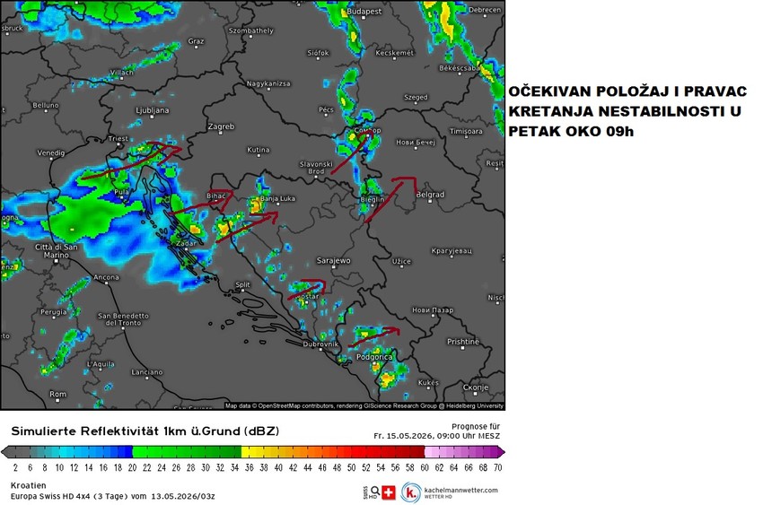 Kretanje nestabilnosti u petak oko 9 sati