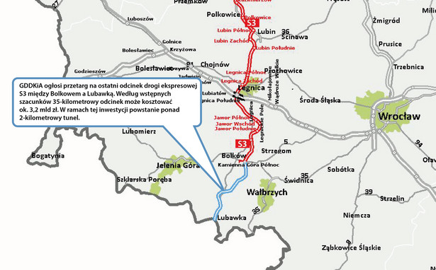 Trasa ekspresowa S3 -odcinek Bolków - Lubawka - źródło: GDDKiA