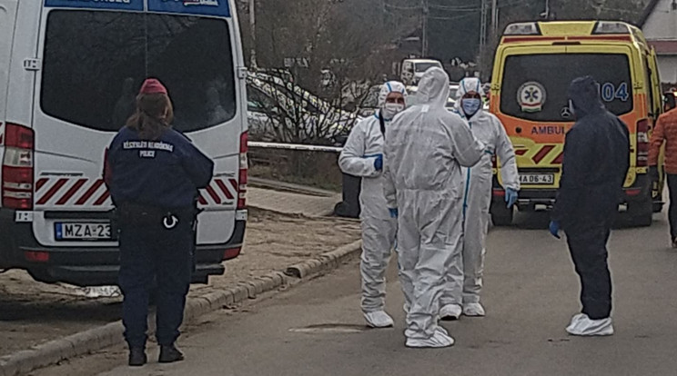 A rendőrség lezárta az utcát, a középkorú nő gyilkosát a házban találták meg, és egyből őrizetbe vették /Fotó: police.hu