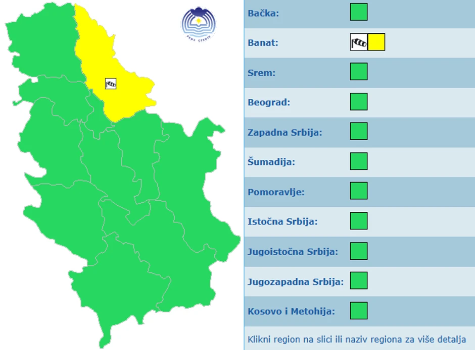 Meteoalarm za ponedeljak