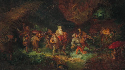 Pochód myśliwski krasnoludów, obraz Meno Mühliga (1873 r.) - domena publiczna