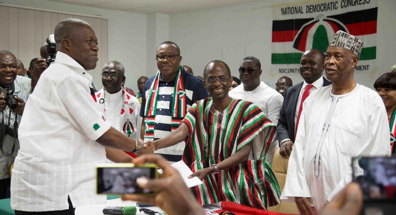 Vice President, Amissah-Arthur taking presidential nomination forms on behalf of President Mahama